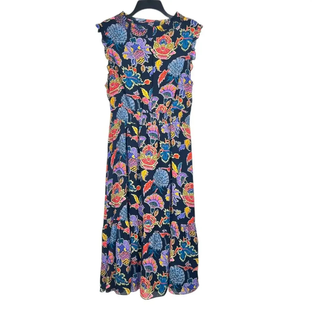 J.CREW Women's Size M Vibrant Multicolor Floral Smocked-Waist Midi Dress